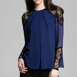 Alice + Olivia Blue Lace Danyelle Blouse Top BM